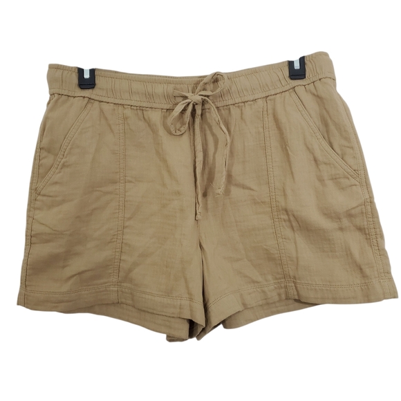LOFT Cotton Shorts Crinkle Herringbone Tan Beige NWT Size Large Casual Summer - Picture 1 of 8